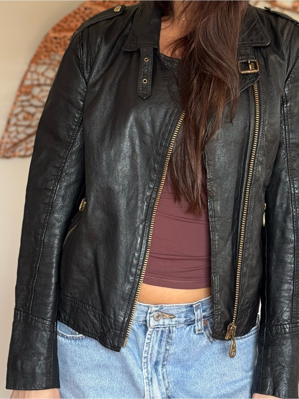 Doma Black Vintage Leather Moto Jacket - Picture 4 of 7